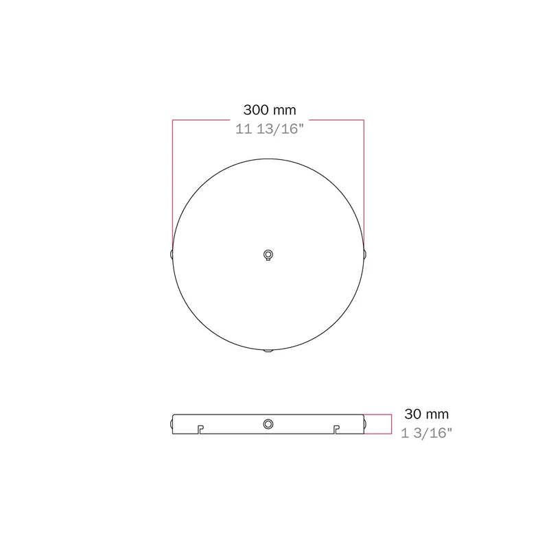 Pavillon rond en aluminium Ø 30 cm avec étrier et câble de mise à la terre, avec 1 trou central - Noir
