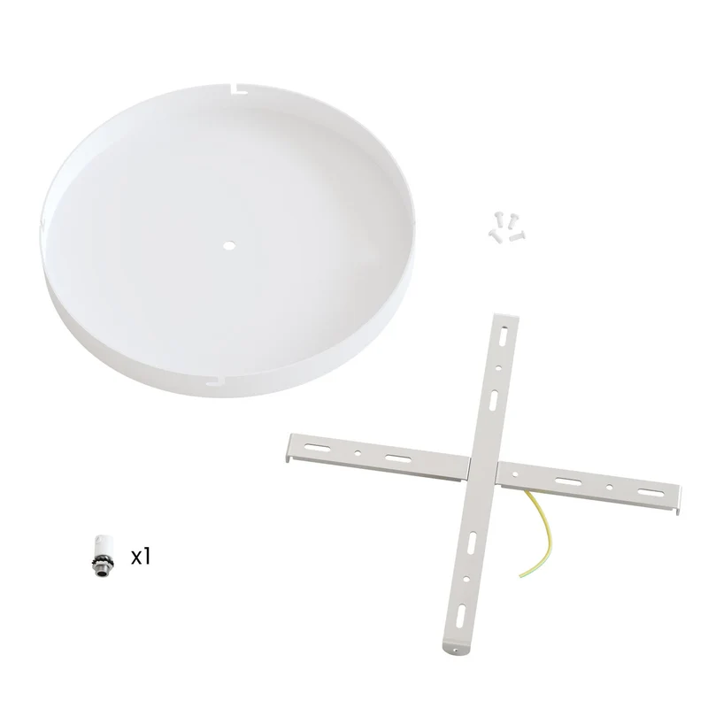 Pavillon rond en aluminium Ø 30 cm avec équerre et Câble de mise à la terre, avec 1 trou central - Blanc Mat