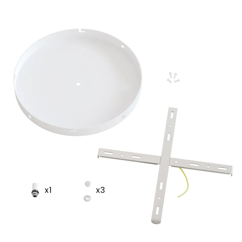 Pavillon rond en aluminium Ø 30 cm avec équerre et Câble de mise à la terre, avec 1 trou central - Blanc Mat