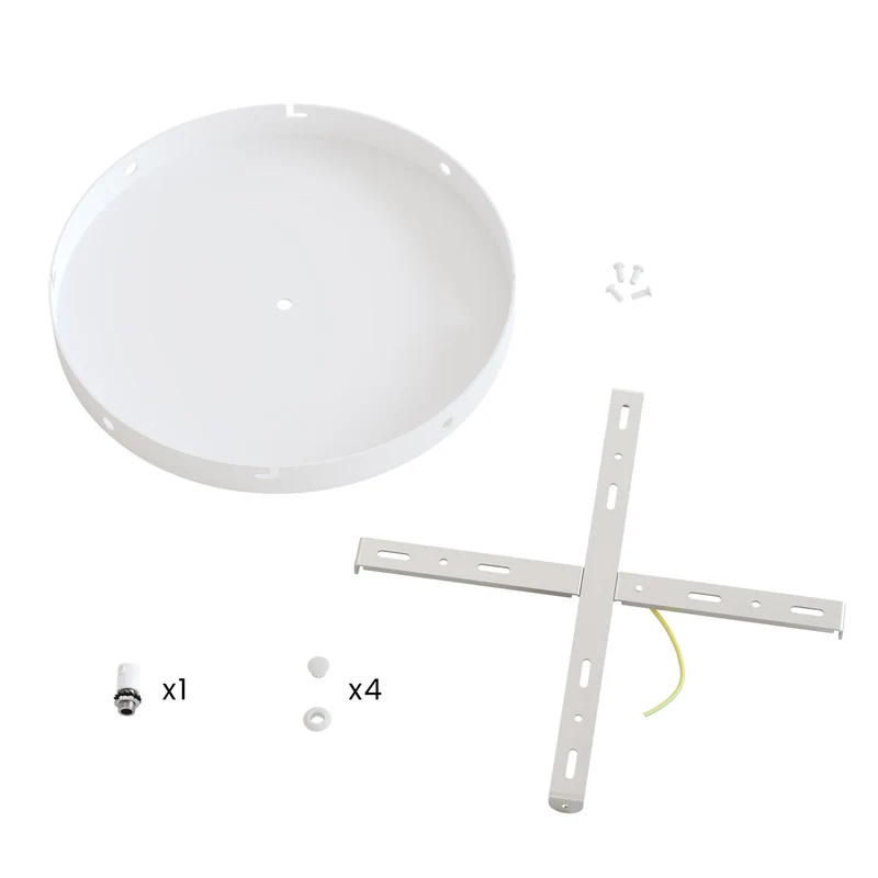 Pavillon rond en aluminium Ø 30 cm avec équerre et Câble de mise à la terre, avec 1 trou central - Blanc Mat