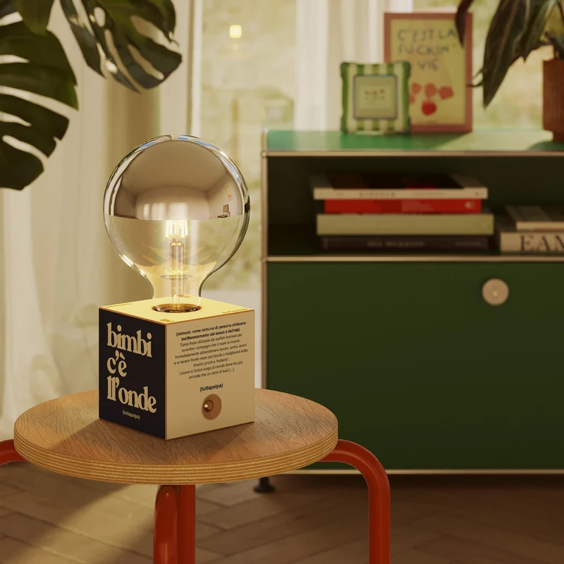 Lampe à batterie Cabless03 « Bimbi c’est l’onde » avec ampoule globe demi-sphère argent - Tuttapolpa