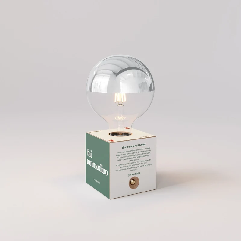 Lampe à batterie Cabless03 « Fai ammodino » avec ampoule globe demi-sphère argent - Tuttapolpa
