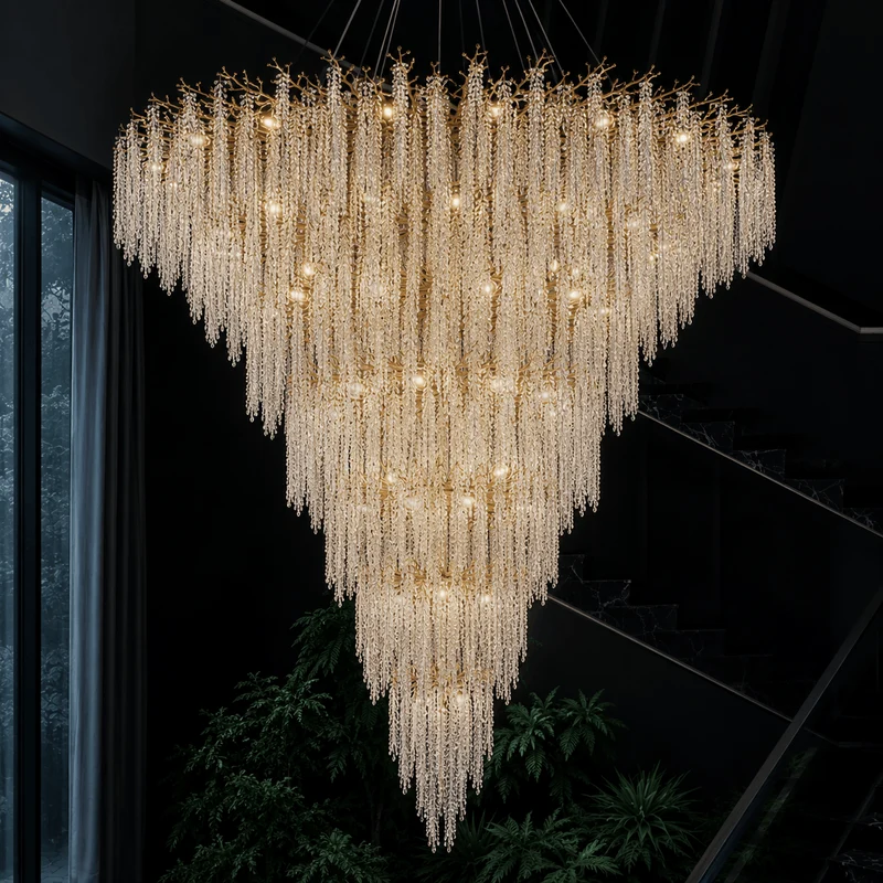 Grand Lustre en Branches de Cristaux Suspendus