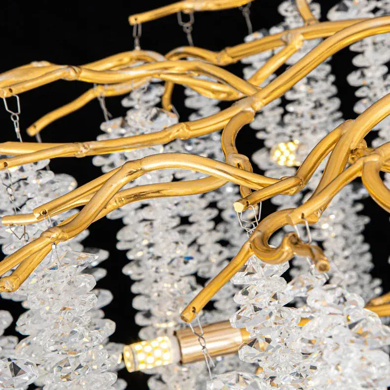 Grand Lustre en Branches de Cristaux Suspendus