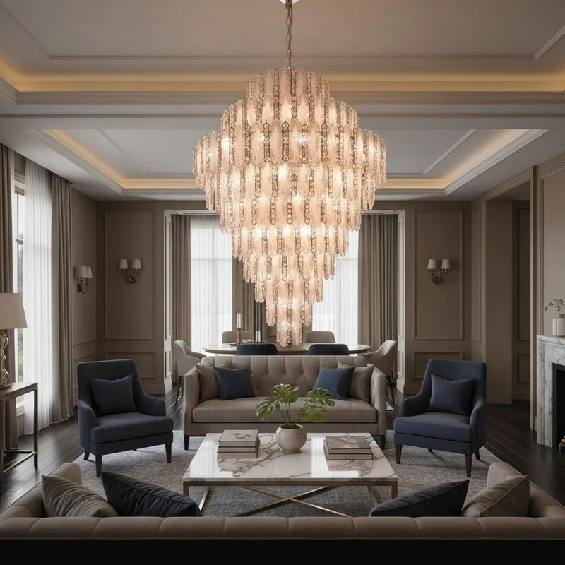 Grand Lustre en Verre Blanc Pour Salle