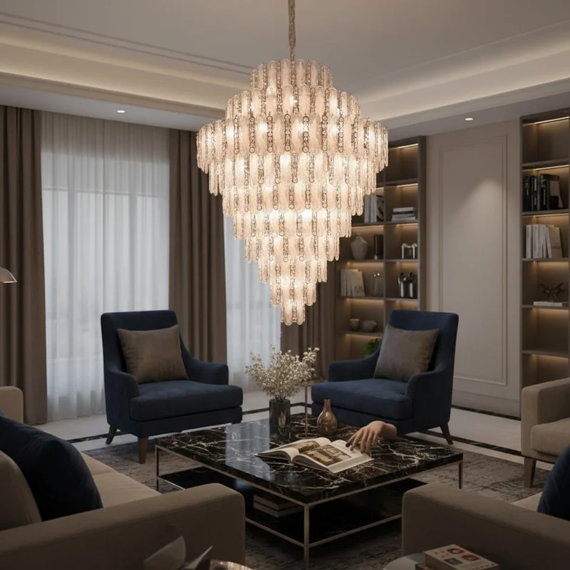Grand Lustre en Verre Blanc Pour Salle