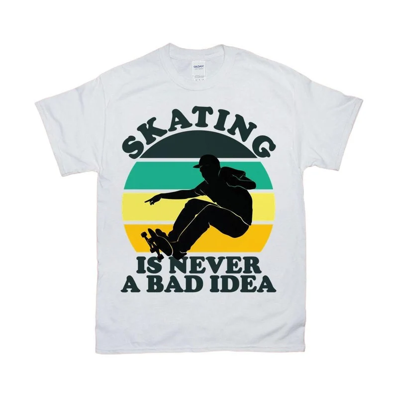 Le patinage n'est jamais une mauvaise idée | Planche à roulettes masculine | T-shirts coucher de soleil rétro
