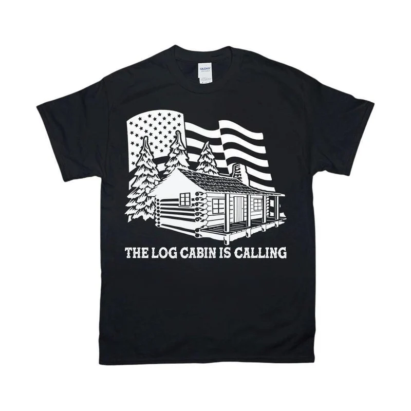 Log Cabin appelle des T-shirts de drapeau américain, papa amoureux de Naturer, chemise de fièvre de cabine, escalade, randonnée, camping, plein air, tees drôles
