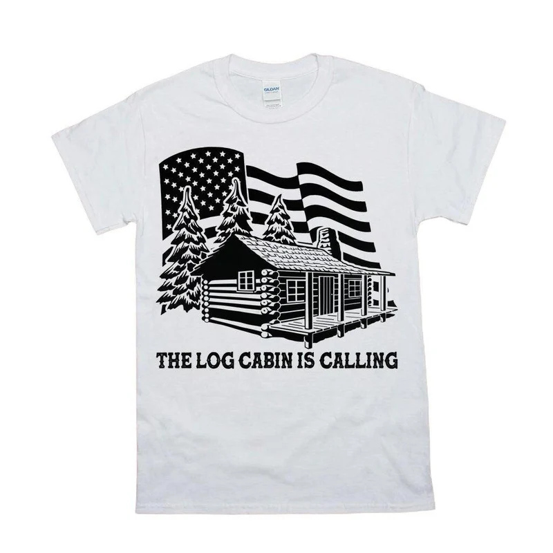 Log Cabin appelle des T-shirts de drapeau américain, papa amoureux de Naturer, chemise de fièvre de cabine, escalade, randonnée, camping, plein air, tees drôles
