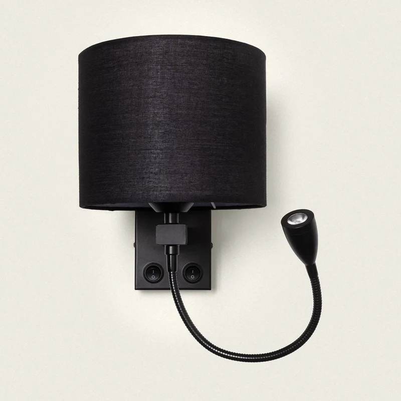 Lampe Murale Chevet Noire et Abat Jour Beige avec Liseuse
