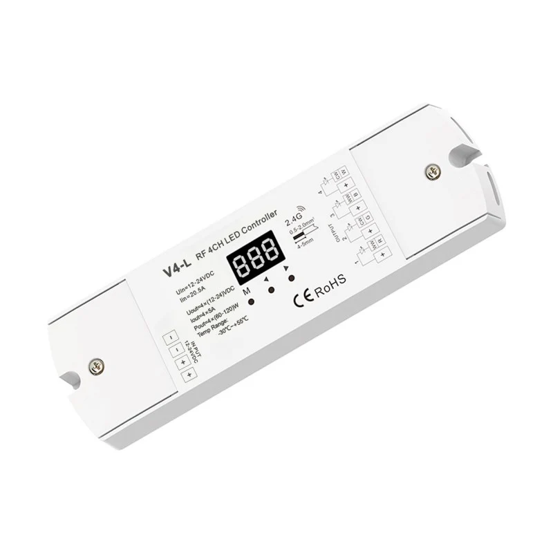 Contrôleur monochrome/ CCT/ RGB/ RGBW 12-24V DC - 4 canaux - Programmable - RF 2.4GHz - Skydance