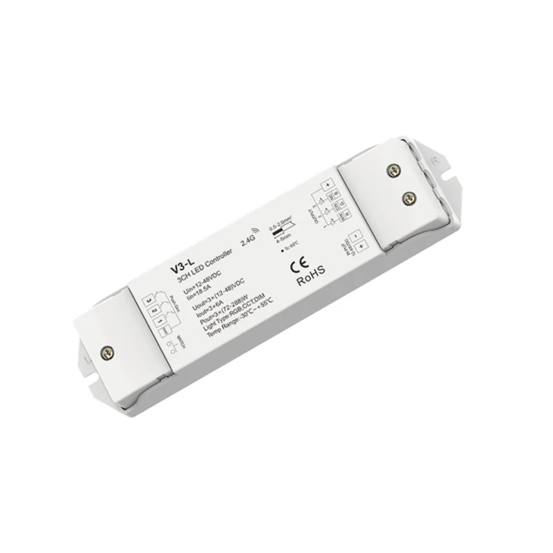 Contrôleur variateur RGB / CCT / monochrome 12-48V DC - 18A (6A/canal) - RF 2.4G - Dimmer PUSH - Skydance