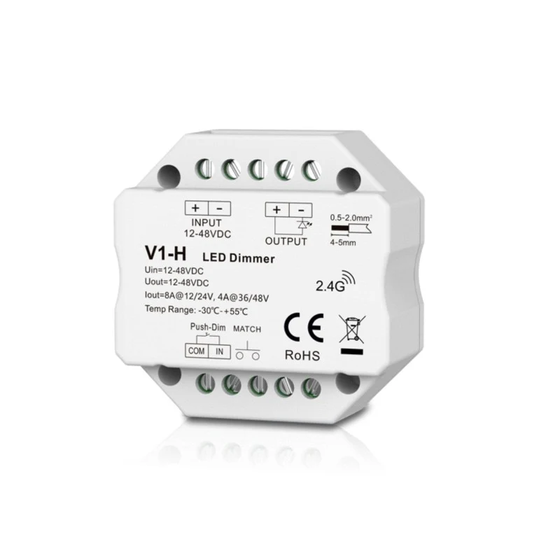 Contrôleur variateur monochrome 12-48V DC - 8A - RF 2.4G - Dimmer PUSH - Format MINI - Skydance