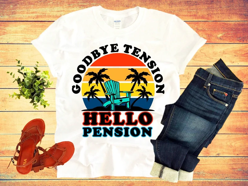 Au revoir les tensions Bonjour la pension | T-shirts Retro Sunset, idées cadeaux de retraite, retraite pour femme, cadeaux de fête de retraite, gag de retraite