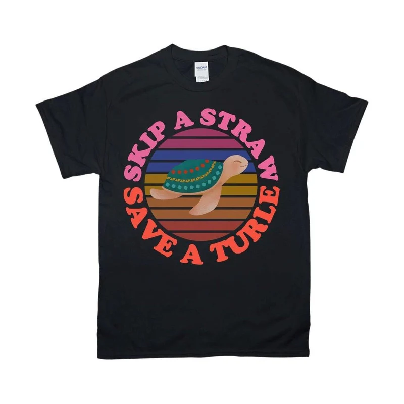 Sauter une paille, sauver une tortue | T-shirts rétro Sunset, Tee-shirt amoureux de la nature, Eco Ocean, Chemise activiste environnemental, Chemise Love Turtle