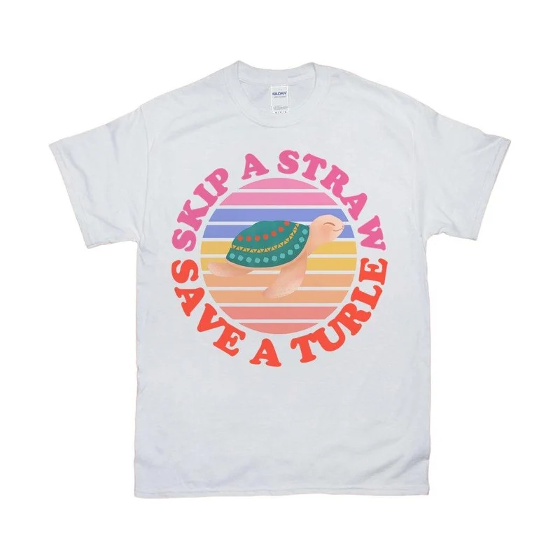 Sauter une paille, sauver une tortue | T-shirts rétro Sunset, Tee-shirt amoureux de la nature, Eco Ocean, Chemise activiste environnemental, Chemise Love Turtle