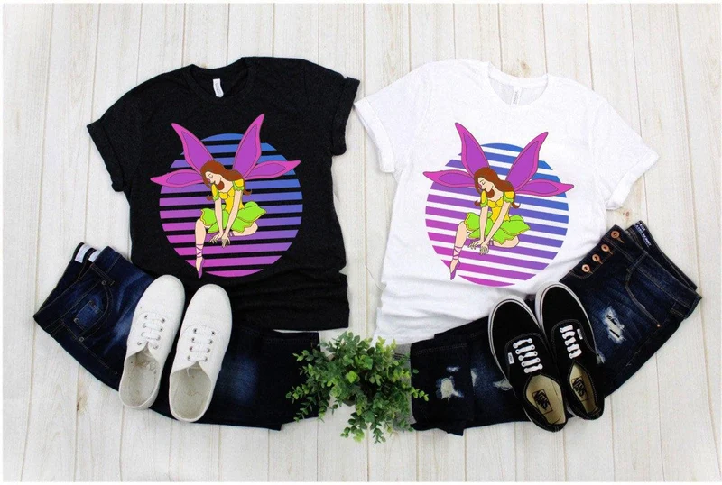 Champignon de fée violet | T-shirts rétro coucher de soleil, fée Stargaze, ailes de nuit violettes