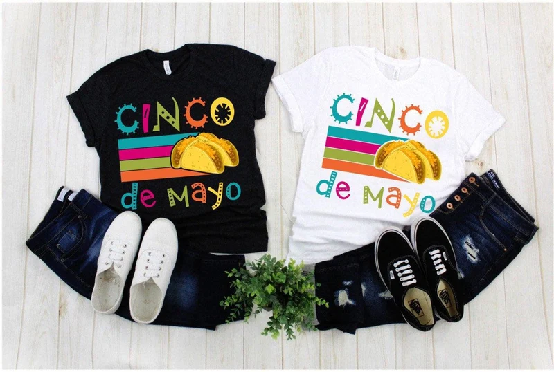 Cinco De Mayo | Tacos | T-shirts rétro coucher de soleil, propre à Fiesta, Cinco De Mayo Fiesta, vacances, Mexique S, margaritas avec mes, senoritas