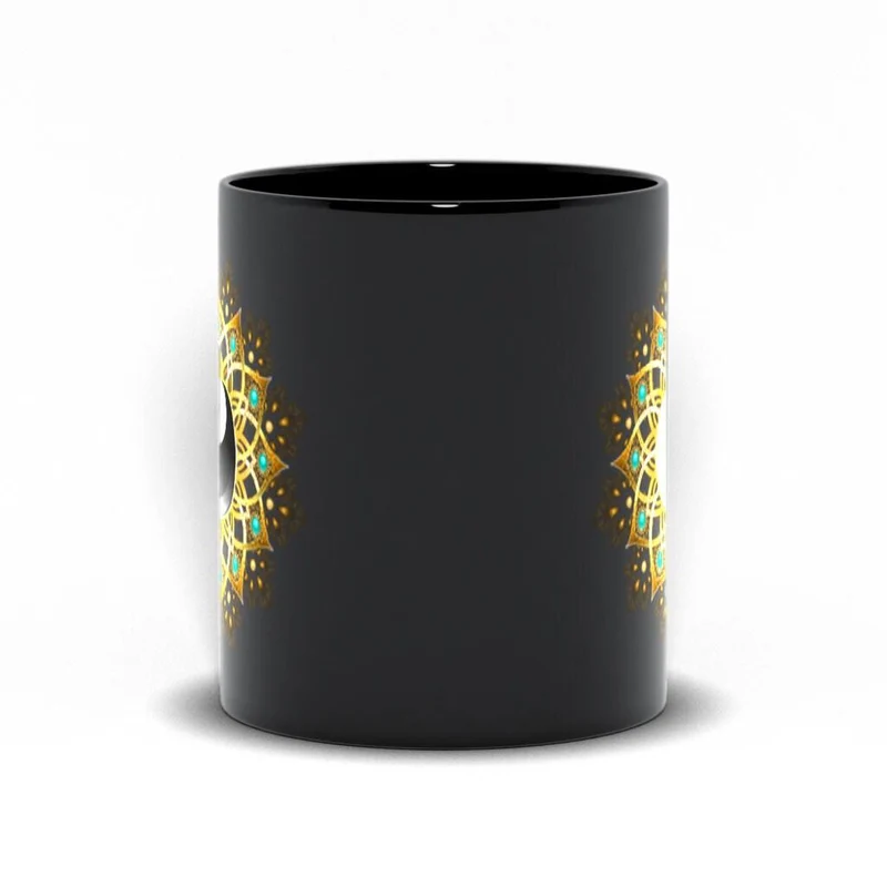 Yin Yang Mandala Black Mugs, Symbole du Yin Yang, Mandala Art Tribal Art, Harmonie, Méditation, Recherche d’équilibre, Cadeau pour elle, Cadeau pour lui