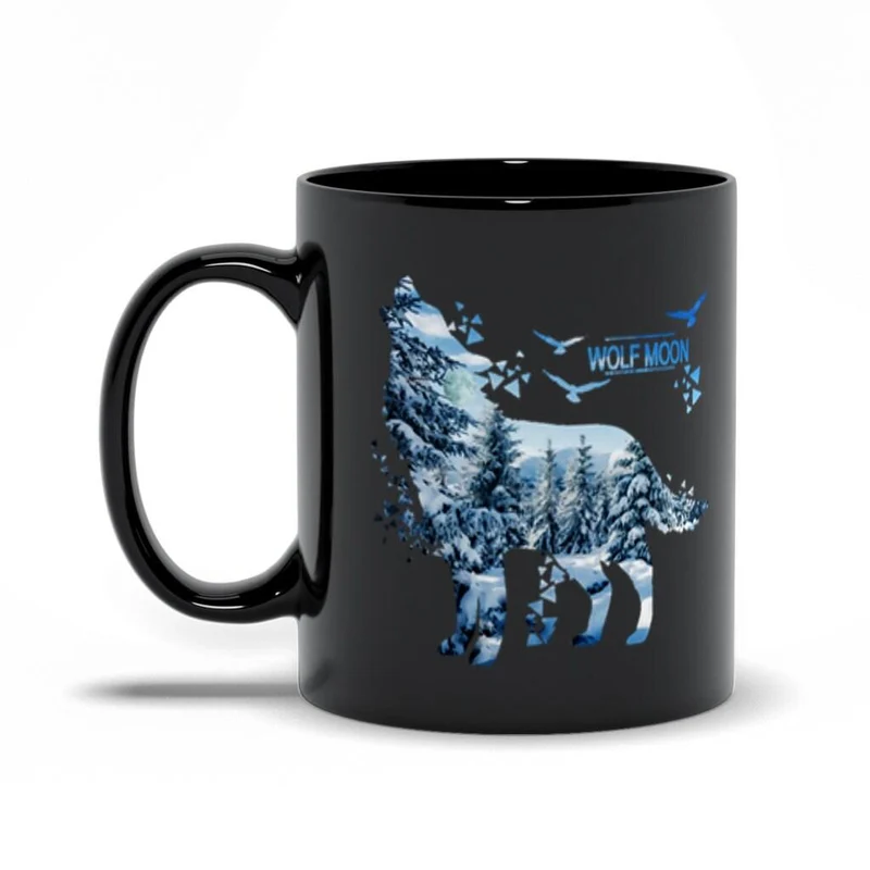Tasses noires Wolf Moon, cadeau mignon d'amant de loup, chien-loup animal, Costume de filles de loup hurlant, cadeau, sweat-shirt à capuche