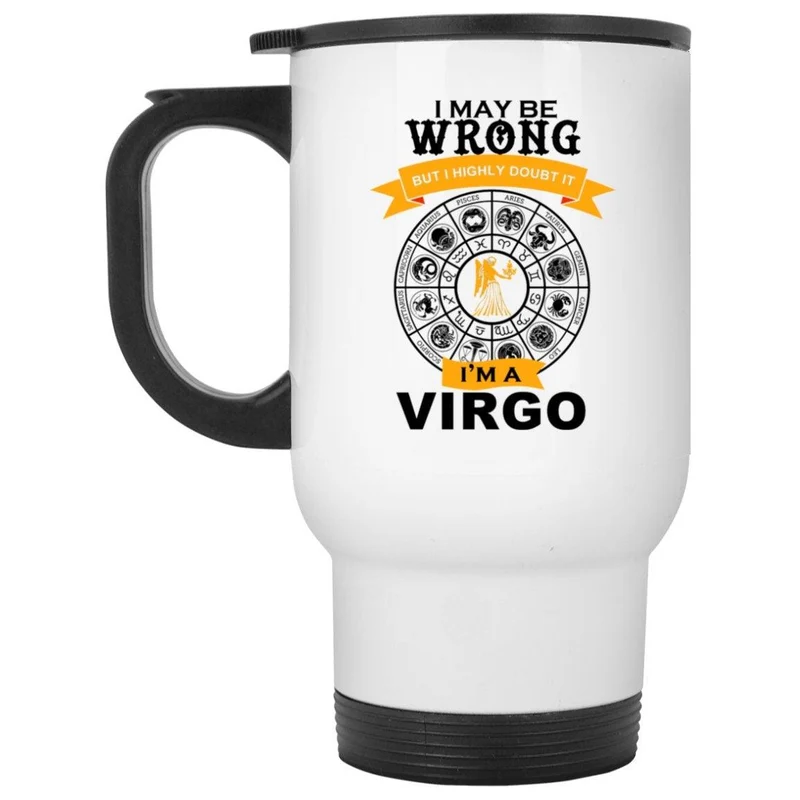 Tasse de voyage blanche Vierge, cadeaux du zodiaque pour Vierge – Cadeau d'anniversaire Vierge – Zodiaque