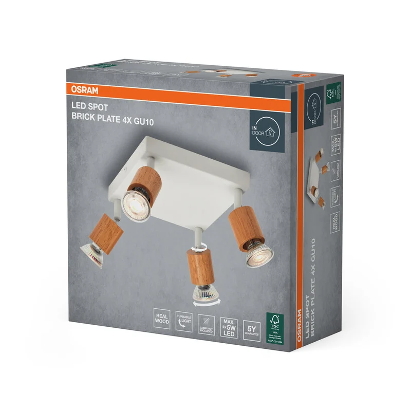 OSRAM LED Spot Brick lampe à poser 4xGU10 Blanc et bois