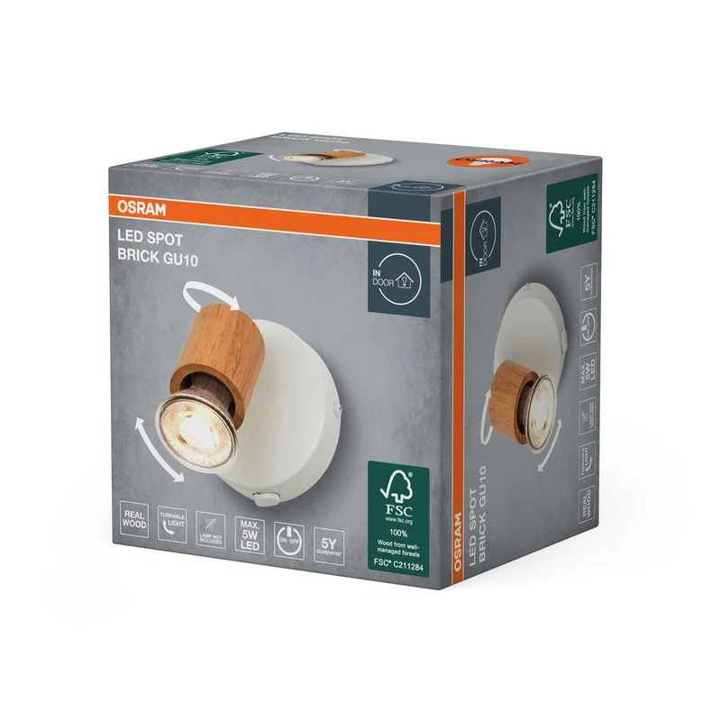 OSRAM LED Spot Brick applique murale 1xGU10 Blanc et bois