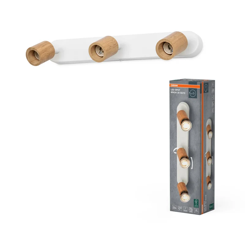 OSRAM LED Spot Brick lampe à poser 3xGU10 Blanc et bois