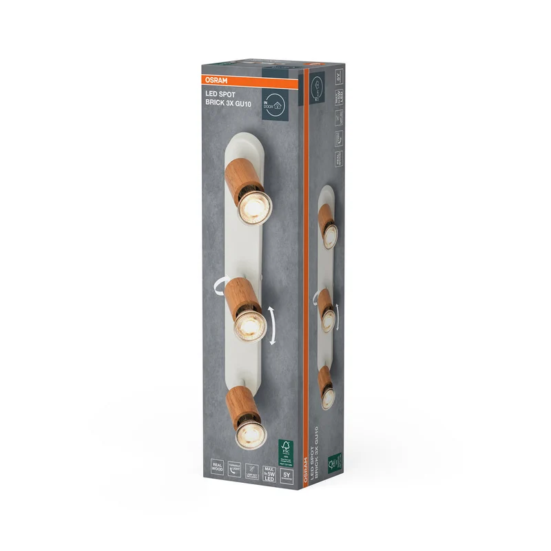 OSRAM LED Spot Brick lampe à poser 3xGU10 Blanc et bois