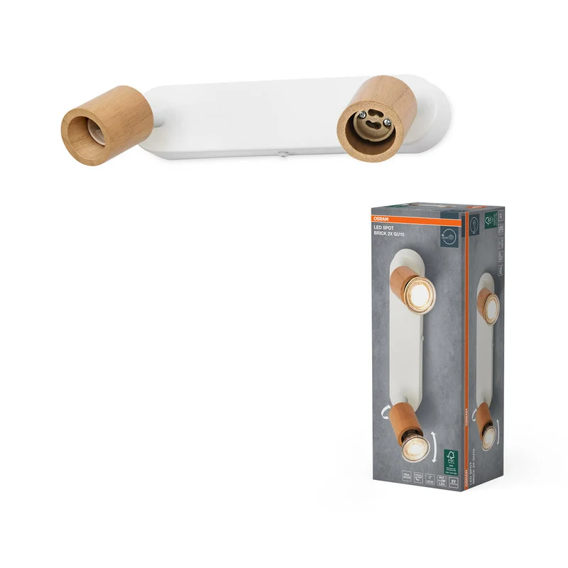 OSRAM LED Spot Brick lampe à poser 2xGU10 Blanc et bois
