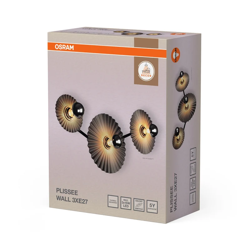 OSRAM DECOR Plisse Applique murale 3xE27 Gris foncé