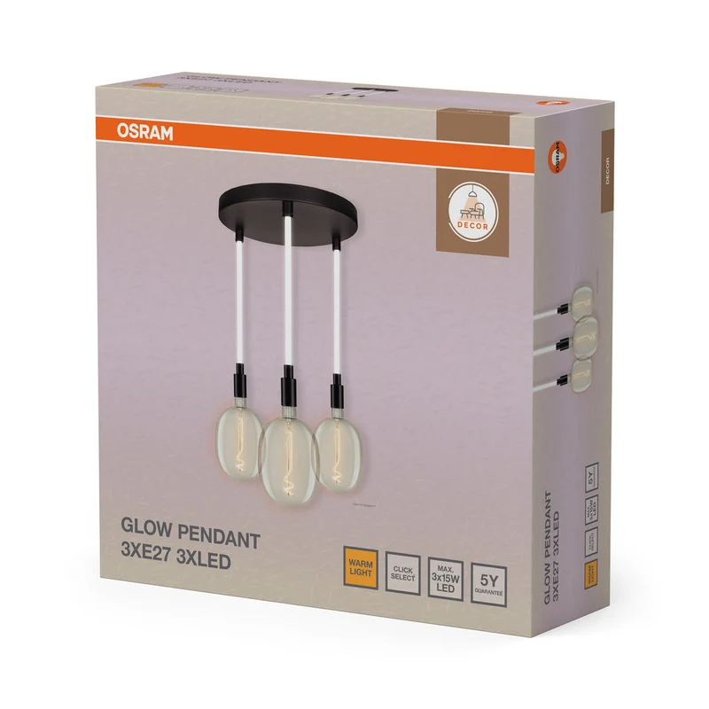 OSRAM DECOR Glow Suspension Plate, câble éclairé, 3xE27 LED Select