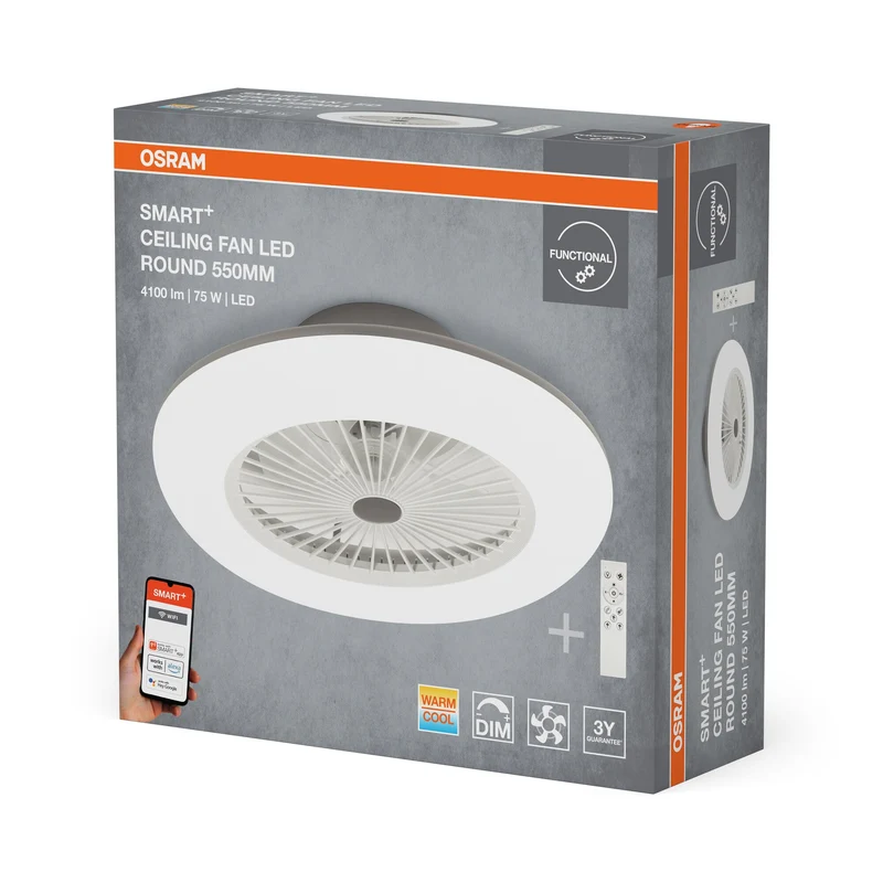 OSRAM SMART+ Ventilateur de plafond avec technologie WiFi Rond 550 mm + RC