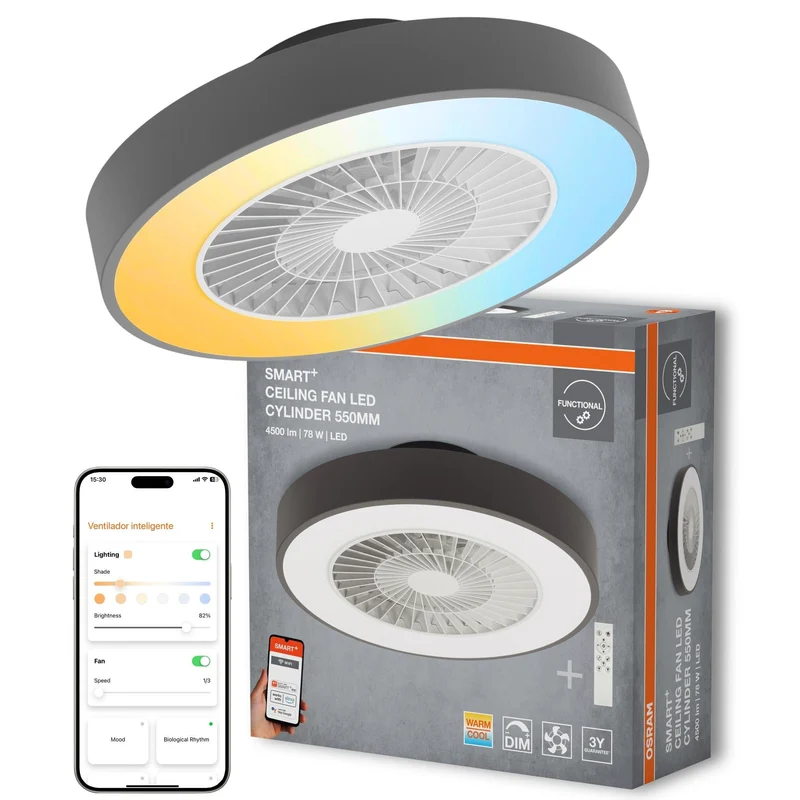 OSRAM SMART+ Ventilateur de plafond avec technologie WiFi Cylindre 550 mm + RC