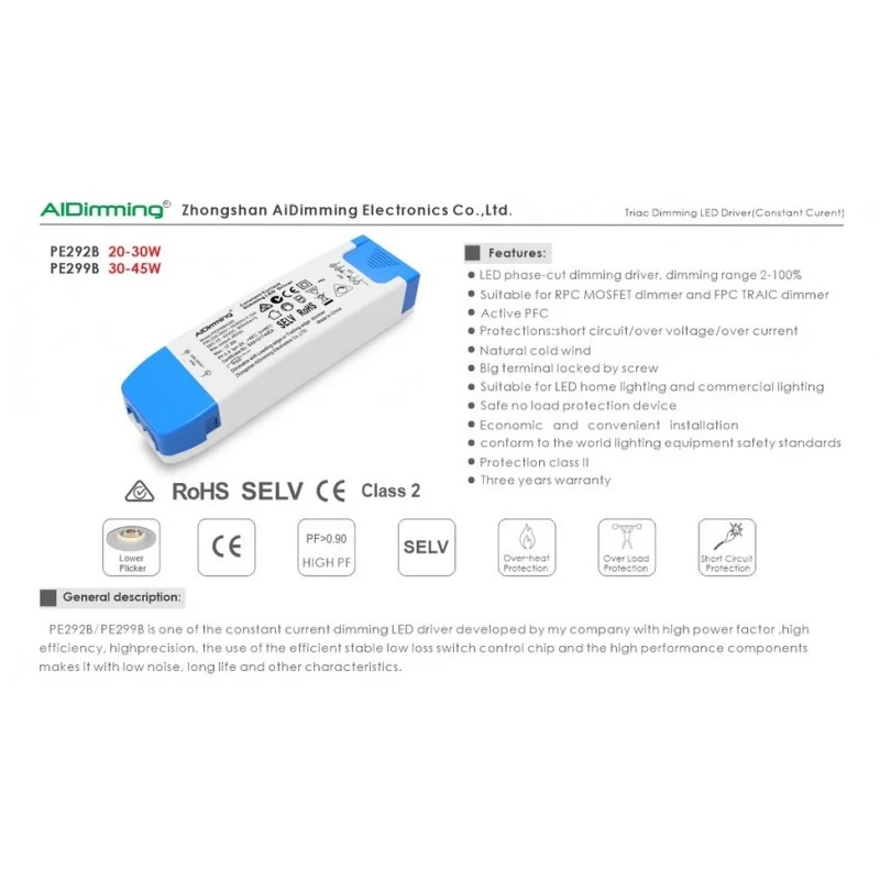 Driver LED dimmable TRIAC 43-60V-DC 500ma 30W