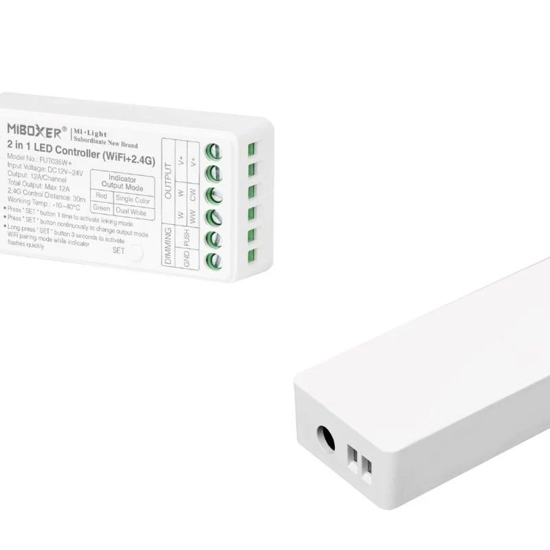 Contrôleur ruban LED 2 en 1 Monochrome - Double blanc - 12/24V DC - 2.4G - WiFi - MiBoxer - FUT035W+