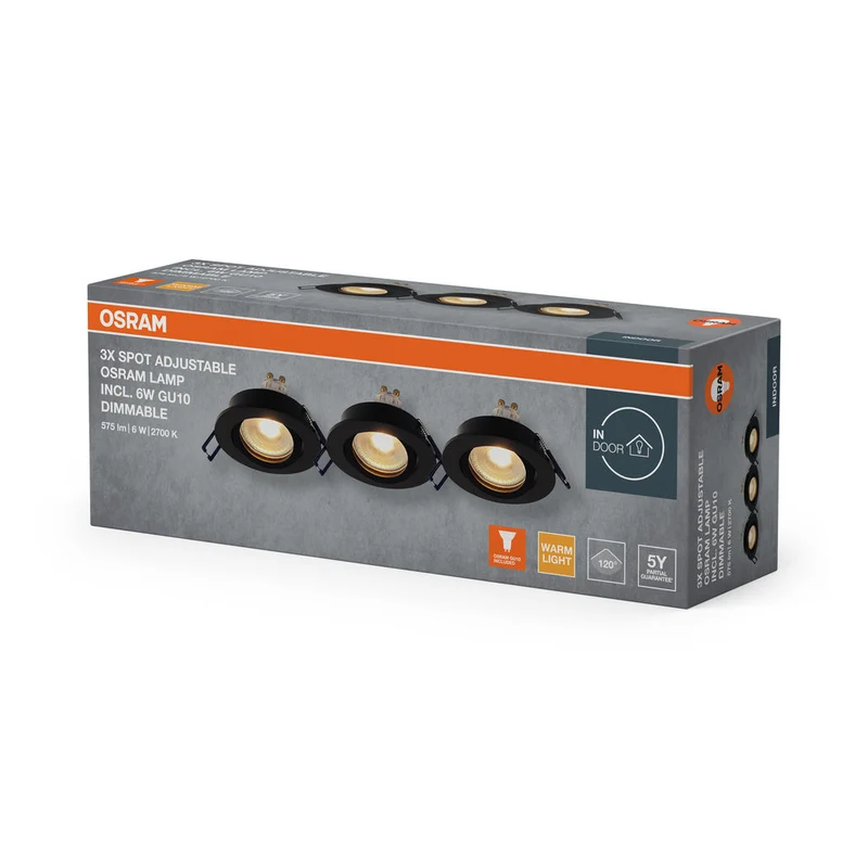 Set de spots encastrés LED OSRAM GU10 Dim orientable Click 6W Noir ⌀68 mm