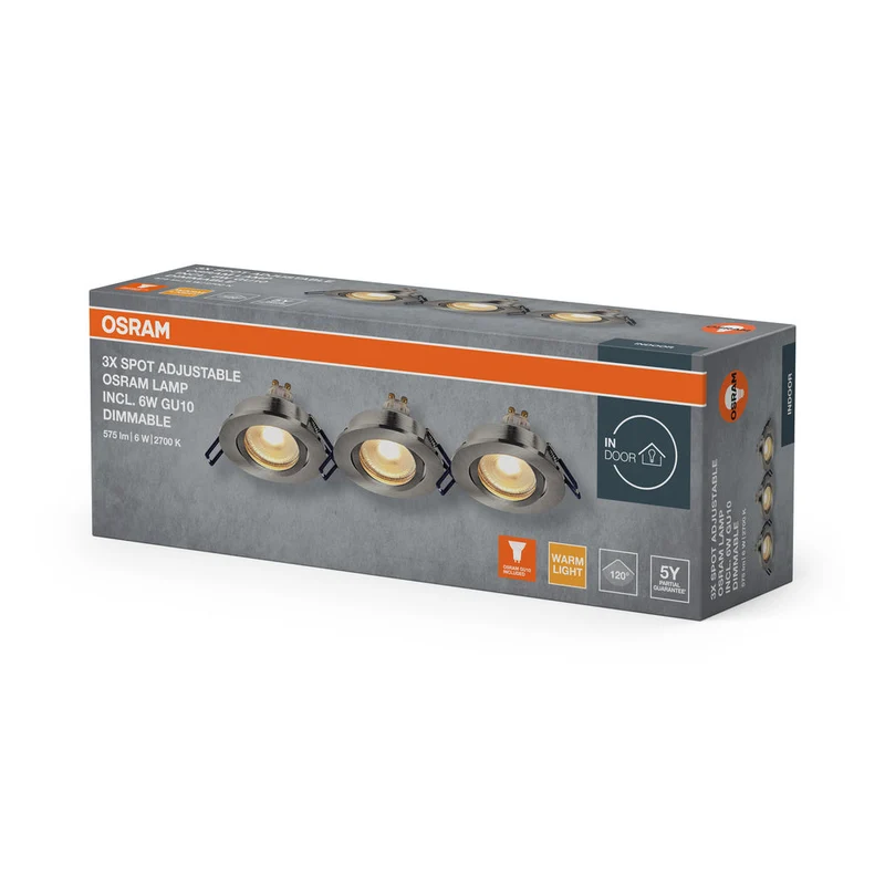 Set de spots encastrés LED OSRAM GU10 Dim orientable Click 6W Nickel satiné ⌀68 mm