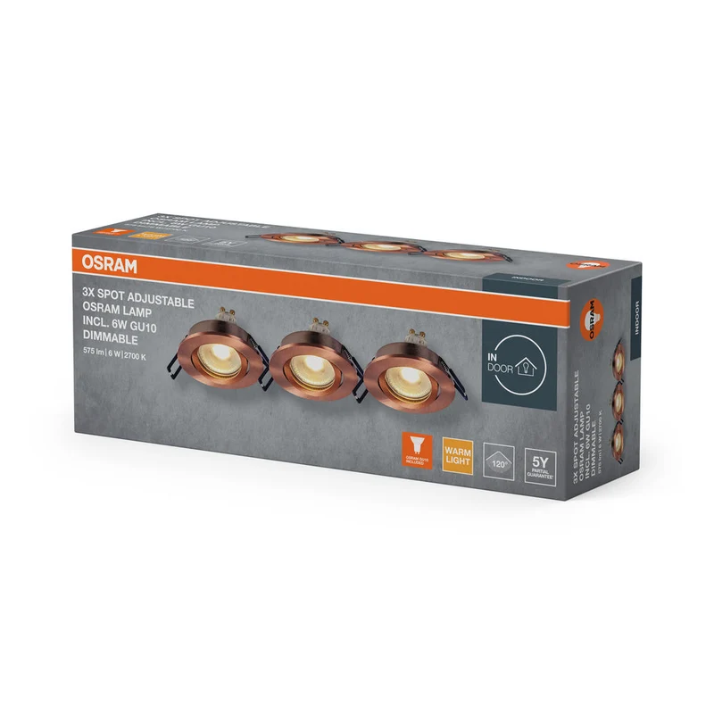 Set de spots encastrés LED OSRAM GU10 Dim orientable Click 6W Laiton rouge ⌀68 mm