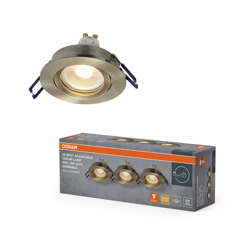 Set de spots encastrés LED OSRAM GU10 Dim orientable Click 6W Laiton vert ⌀68 mm