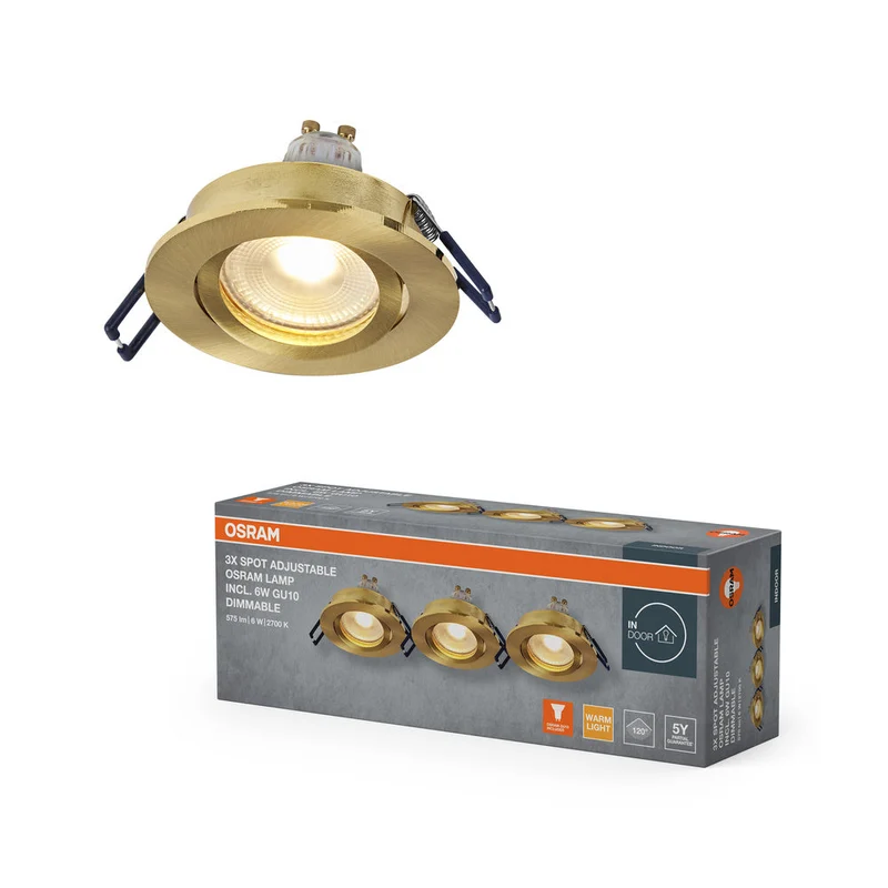 Set de spots encastrés LED OSRAM GU10 Dim orientable Click 6W Or satiné ⌀68 mm