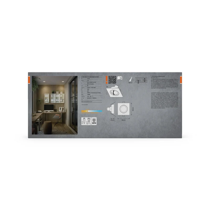 Set de spots encastrés LED OSRAM GU10 orientable carré Click 4,5W 827 Blanc ⌀68 mm