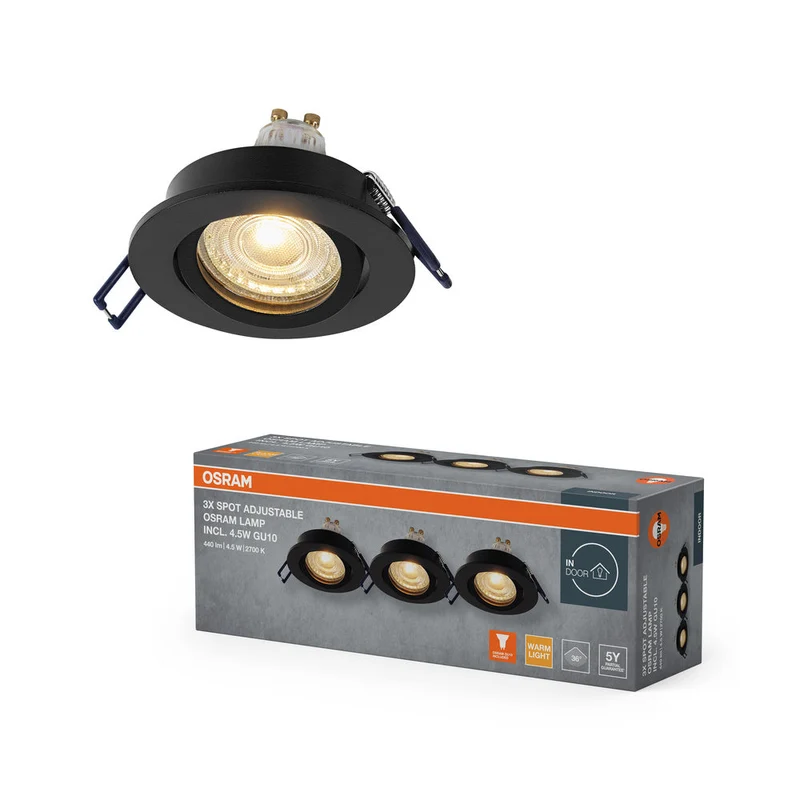 Set de spots encastrés LED OSRAM GU10 orientable Click 4,5W Noir ⌀68 mm
