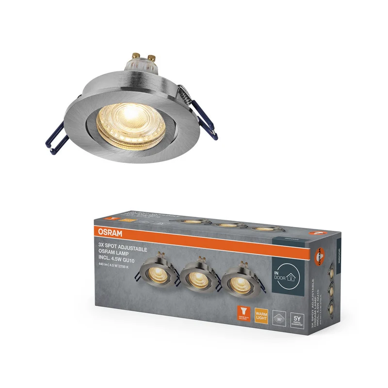 Set de spots encastrés LED OSRAM GU10 orientable Click 4,5W Nickel satiné ⌀68 mm