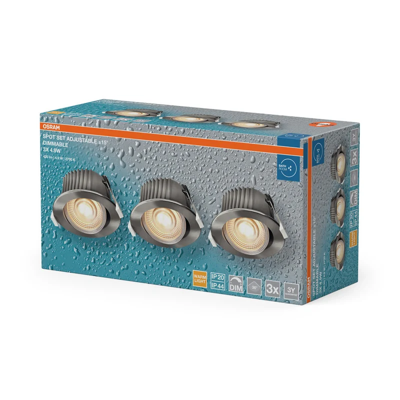 OSRAM Spot LED encastrable salle de bain DIM IP44 orientable 4,9W 36° nickel satiné ⌀68 mm