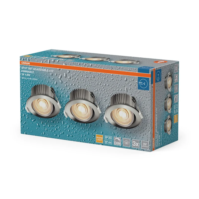 OSRAM Spot LED encastrable salle de bain DIM IP44 orientable 4,9W 36° chrome ⌀68 mm