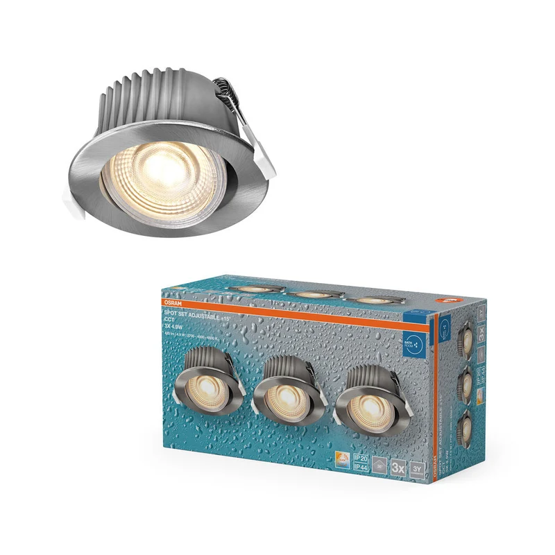 OSRAM Spot LED encastrable salle de bain CCT IP44 orientable 4,9W 36° nickel satiné ⌀68 mm