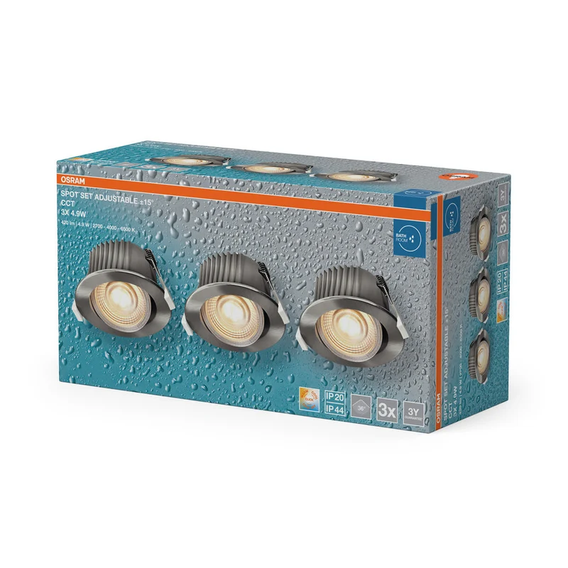 OSRAM Spot LED encastrable salle de bain CCT IP44 orientable 4,9W 36° nickel satiné ⌀68 mm