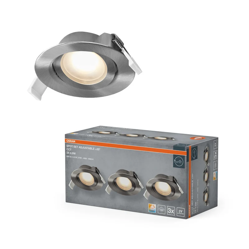 OSRAM Spot LED encastrable CCT orientable 4,9W 120° nickel satiné ⌀75 mm