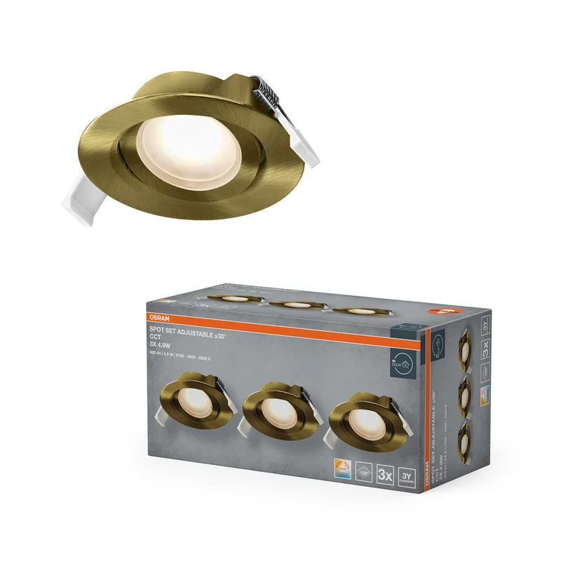 OSRAM Spot LED encastrable CCT orientable 4,9W 120° laiton vert ⌀75 mm